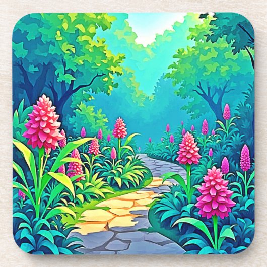 Magisch tuinpad ontwerp bier onderzetter (Voorkant)