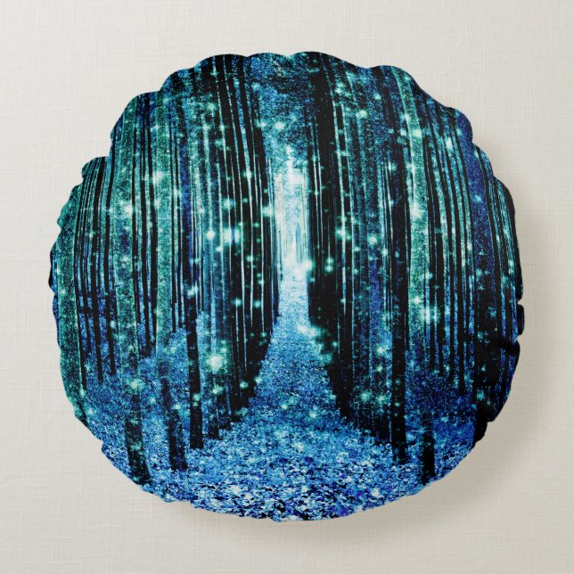 Magisch Turkoois Teal Woud Rond Kussen (Voorkant)