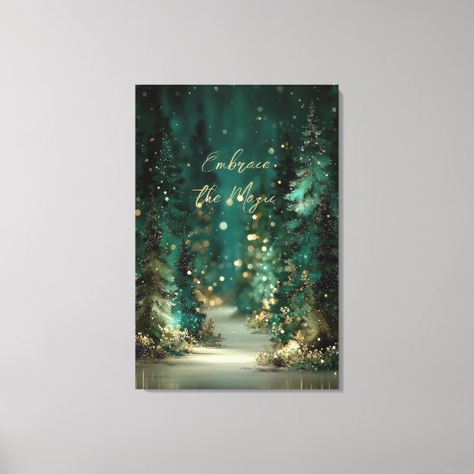 Magisch Turquoise Groen Bos Goud Bokeh Canvas Afdruk (Voorkant)