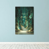 Magisch Turquoise Groen Bos Goud Bokeh Canvas Afdruk (Insitu (Houten vloer))