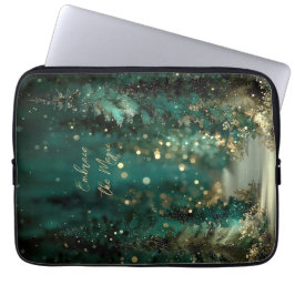 Magisch Turquoise Groen Bos Goud Bokeh Laptop Sleeve
