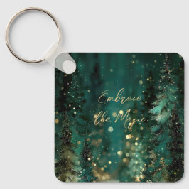 Magisch Turquoise Groen Bos Gouden Bokeh Sleutelhanger