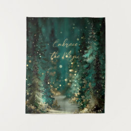 Magisch Turquoise Groen Woud Goud Bokeh Wandkleed