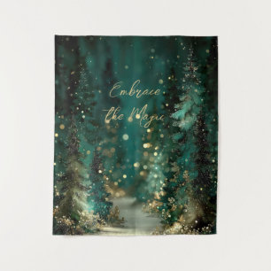 Magisch Turquoise Groen Woud Goud Bokeh Wandkleed