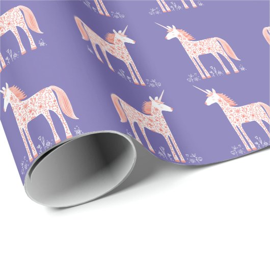 Magisch Unicorn Paars omslagpapier Cadeaupapier (Rol Hoek)