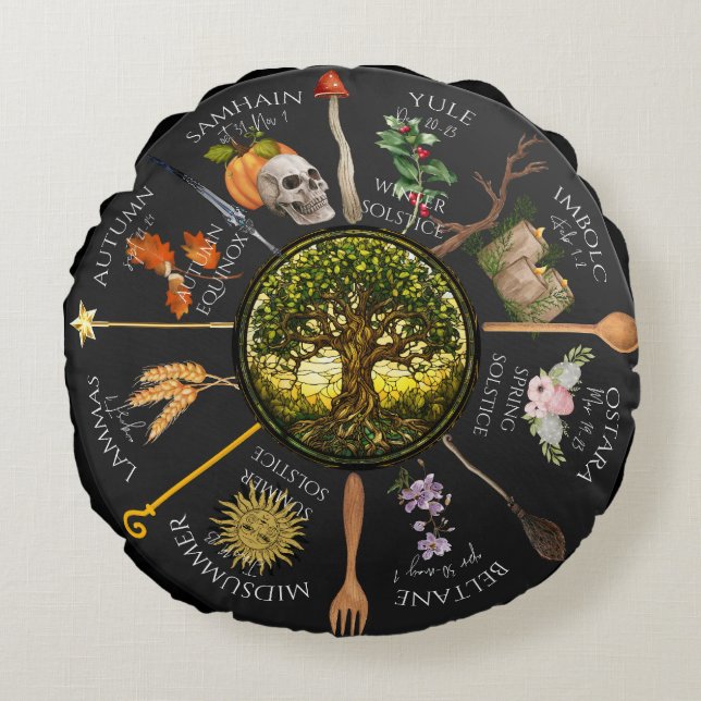 Magisch wiel van het jaar rond kussen (Voorkant)