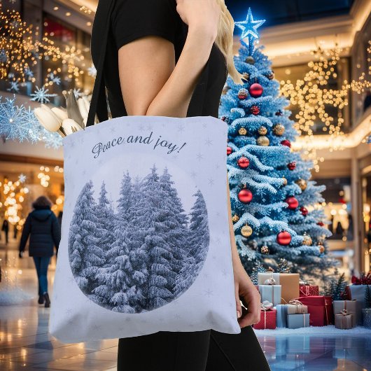 Magisch winterbos - blauw, op maat tote bag