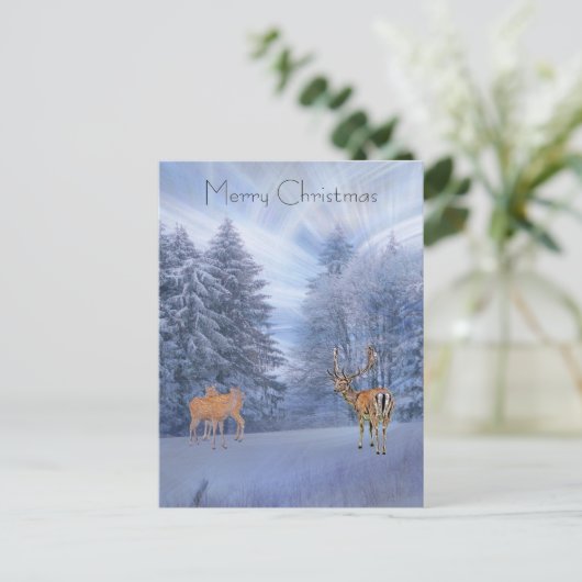 Magisch winterbos met herten, Kerstmis Feestdagenkaart (Staand voorkant)