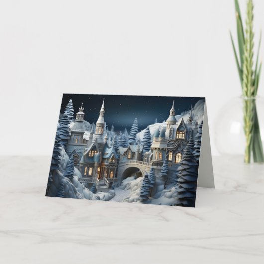 Magisch Winterdorp Feestdagen Kaart (Voorkant)