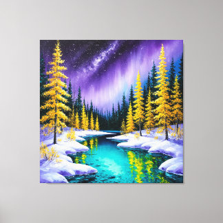 Magisch Winterlandschap Met Gele Bomen Canvas Afdruk
