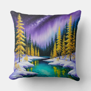 Magisch Winterlandschap Met Gele Bomen Kussen