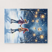 Magisch winterschaatsen onder lantaarnlichten legpuzzel (Horizontaal)
