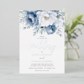 Magisch Winterseizoen Stoffig Blauw Bruiloft Zilve Folie Uitnodiging (Staand Voorkant)