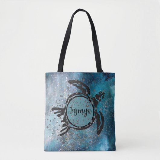 Magisch Zee, lichtgevend glitterig blauw op maat Tote Bag