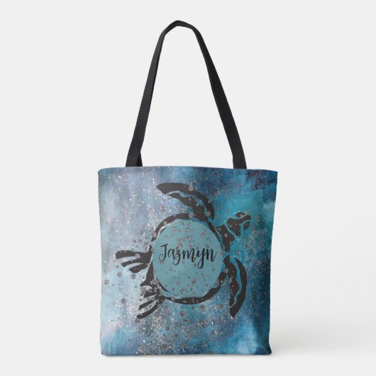 Magisch Zee, lichtgevend glitterig blauw op maat Tote Bag (Achterkant)