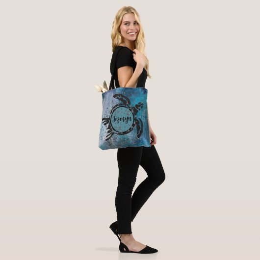 Magisch Zee, lichtgevend glitterig blauw op maat Tote Bag