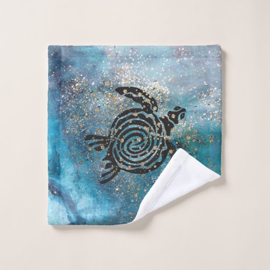 Magisch Zee Turtle Glittery Blue Bad Handdoek (Wasdoekje)