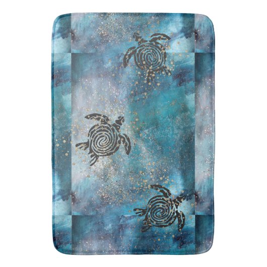 Magisch Zee Turtle Glittery Blue Badmat (Voorkant Verticaal)