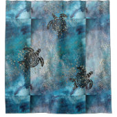 Magisch Zee Turtle Glittery Blue Douchegordijn (Voorkant)