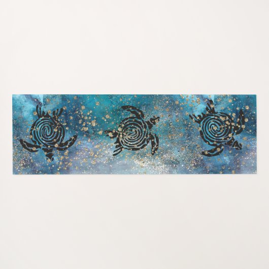 Magisch Zee Turtle Glittery Blue Yogamat (Achterkant (horizontaal))