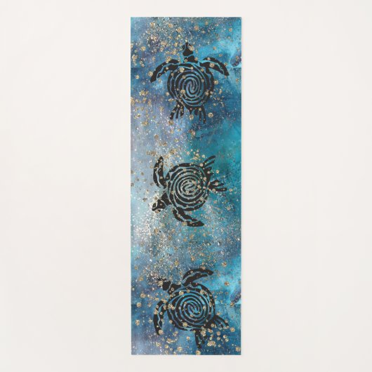Magisch Zee Turtle Glittery Blue Yogamat (Voorkant)
