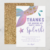 Magisch zeemeermin-spatwater-verjaardagsfeestje bedankkaart (Voorkant / Achterkant)