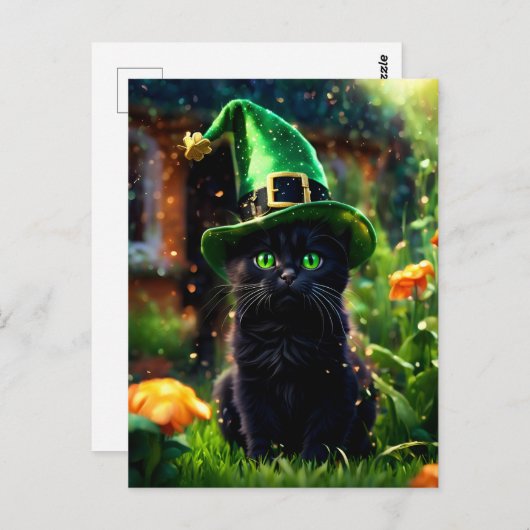Magisch zwart St. Patrick's Day Kitten Briefkaart (Voorkant / Achterkant)
