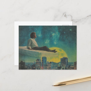 Magisch zwevend matras boven de volle maan van de  briefkaart