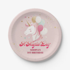 Magische 1e verjaardag eenhoorn papieren bordje