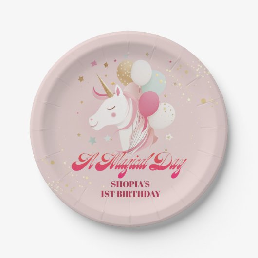 Magische 1e verjaardag eenhoorn papieren bordje (Voorkant)