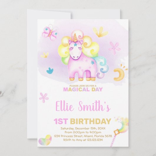 Magische 1e verjaardag voor meisjes kaart (Voorkant)