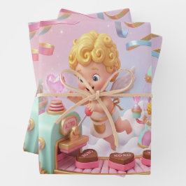 Magische 3D Cupido's Valentijnscadeau Fabriek Scen Inpakpapier Vel