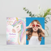 Magische 3e Eenhoorn Verjaardag Foto uitnodiging (Staand voorkant)