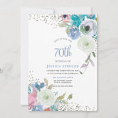 Magische 70th Birthday Party Mint Blue Flowers Kaart (Voorkant)