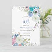 Magische 70th Birthday Party Mint Blue Flowers Kaart (Staand voorkant)
