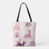 Magische achtergrond met kleine eenhoorns en regen tote bag (Achterkant)
