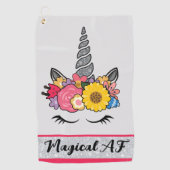 Magische AF Eenhoorn Zilveren Glitter Flower Crown Golfhanddoek (Voorkant)