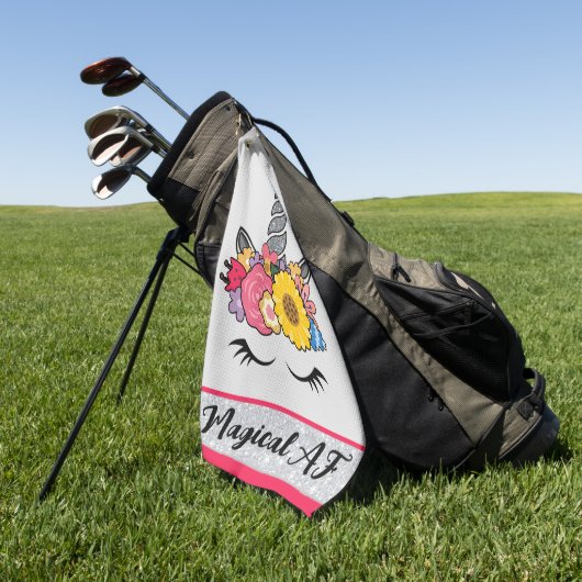 Magische AF Eenhoorn Zilveren Glitter Flower Crown Golfhanddoek (Groen)