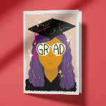 Magische Afstudeerders glazen Gefeliciteerd Afstud Folie Wenskaart<br><div class="desc">Stuur je felicitaties naar de nieuwe afstuderen met dit echte folie wenskaart met een persoon met golvend paarse haar met een graduatie cap, japon plus folie bril die "afstudeerder" lezen terwijl omgeven met sterren en hints van magie. Eenvoudig te bewerken tekst kunt u deze kaart volledig personaliseren voor uw eigen...</div>