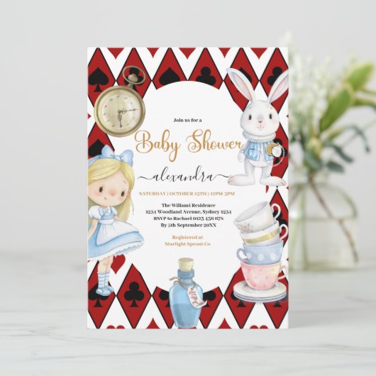 Magische Alice in Wonderland Baby shower Kaart (Staand voorkant)
