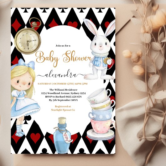Magische Alice in Wonderland Baby shower Kaart