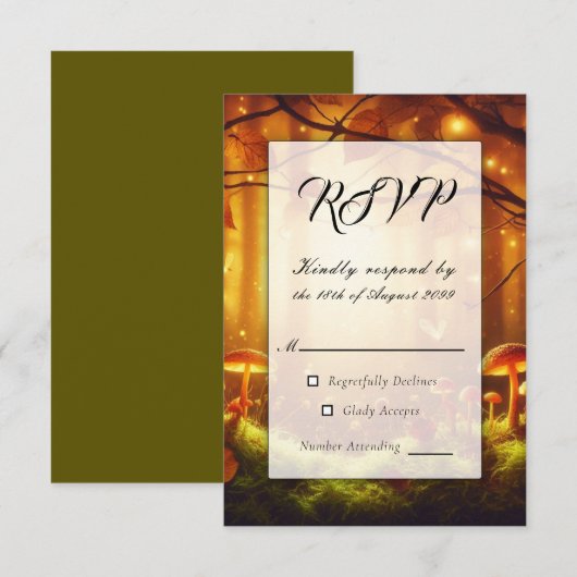 Magische Amber Forest Sprookjeshuwelijk RSVP Kaartje (Voorkant / Achterkant)