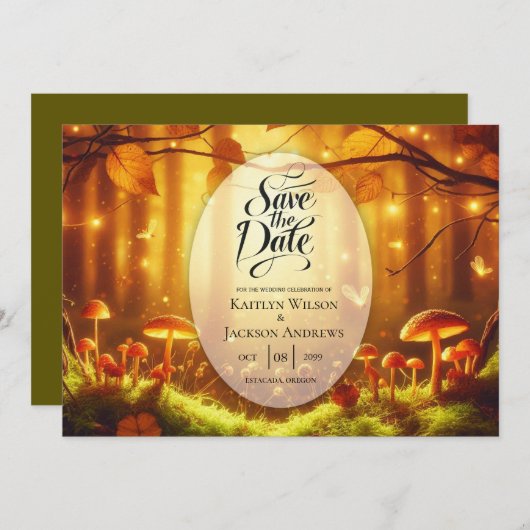 Magische Amber Forest Sprookjeshuwelijk Save The Date (Voorkant / Achterkant)