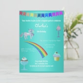Magische Aqua Chalkboard Unicorn Sweets Birthday Kaart (Staand voorkant)
