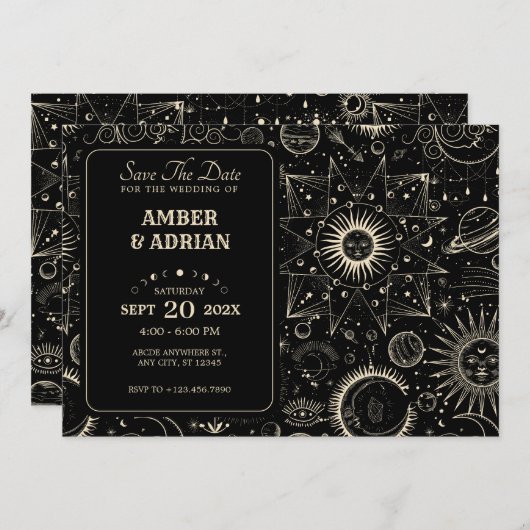 Magische astrologie boho hemelse bruiloft save the date (Voorkant / Achterkant)