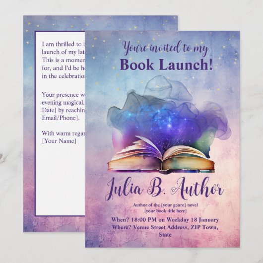 Magische Auteursboek Lancering Uitnodiging (Voorkant / Achterkant)
