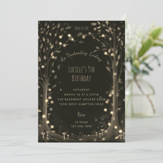 Magische avond fee bos verjaardagsfeestje kaart (Staand voorkant)