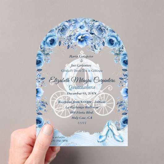 Magische Baby Blue Cinderella Quinceañera Acryl Uitnodigingen (Insitu (Draagbaar))