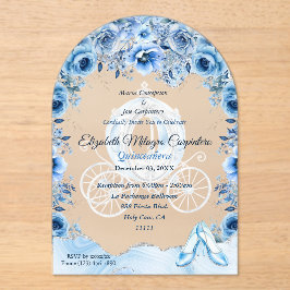 Magische Baby Blue Cinderella Quinceañera Acryl Uitnodigingen