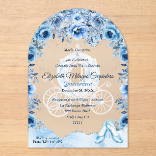 Magische Baby Blue Cinderella Quinceañera Acryl Uitnodigingen